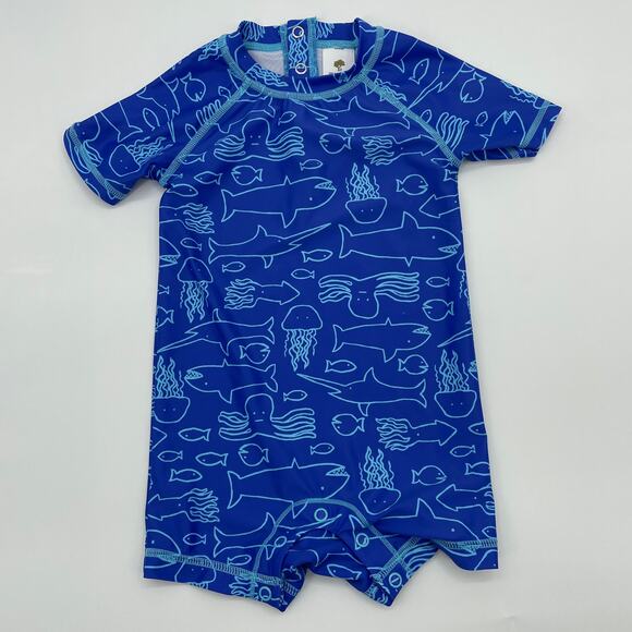 TUCKER + TATE Baby Short Sleeve Rashguard Swimsuit Size 12M UPF Protection Blue - Picture 1 of 5